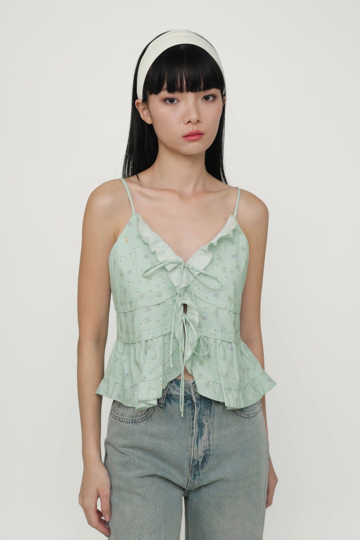 Kace Frilly Babydoll Top (Mint Blooms)