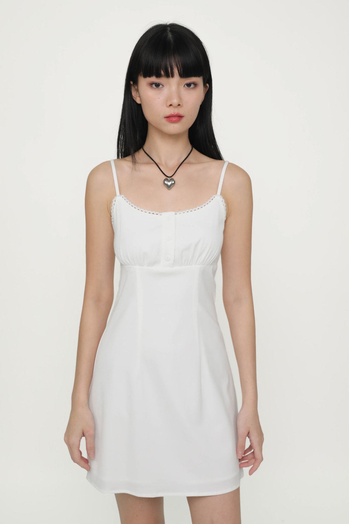 Katie Crochet Trim Mini Dress (White)