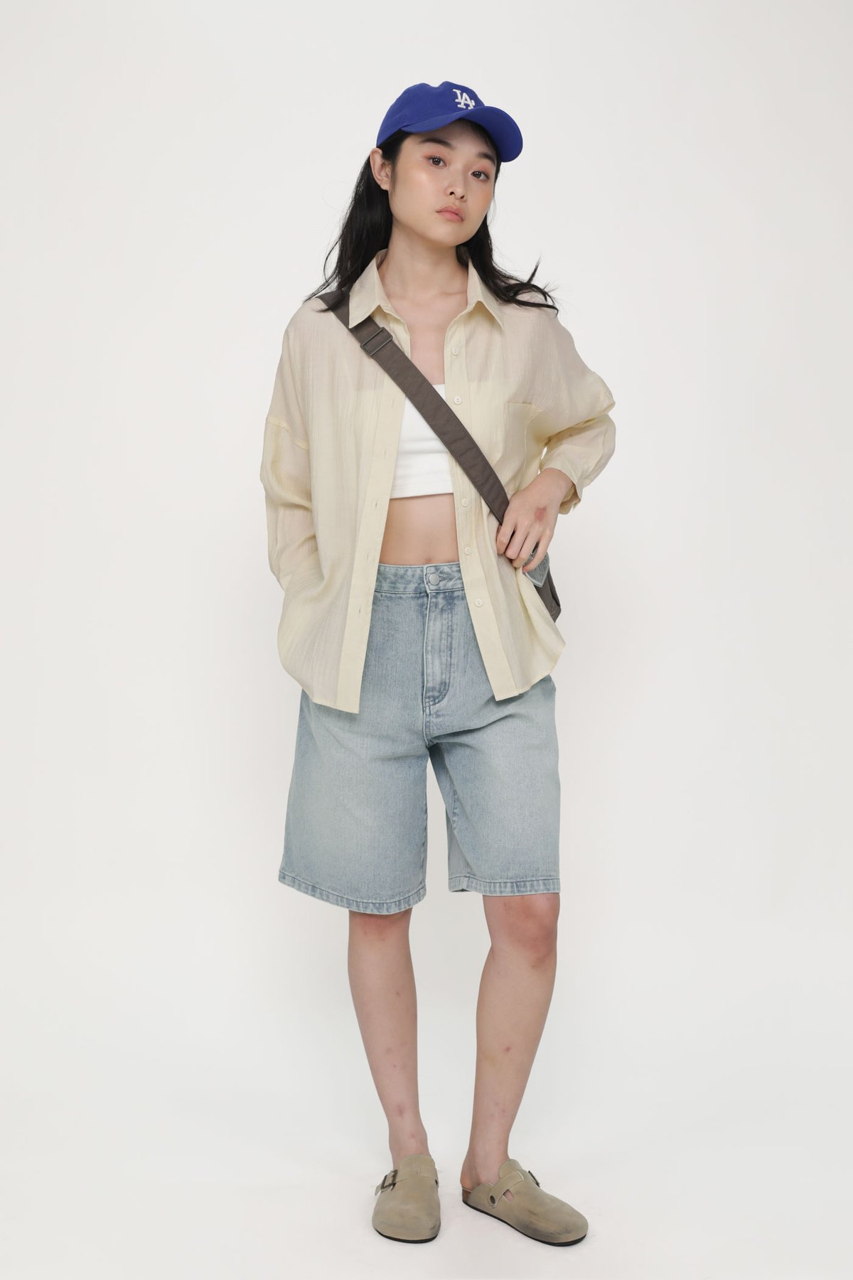 Keep Going Pleated Denim Jorts (Light Wash)