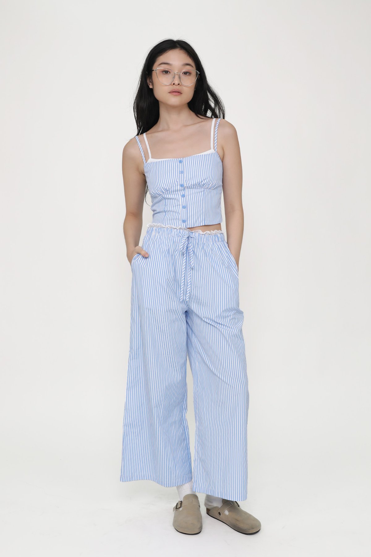 Kennedy Bustier Button Top (Blue Stripes)