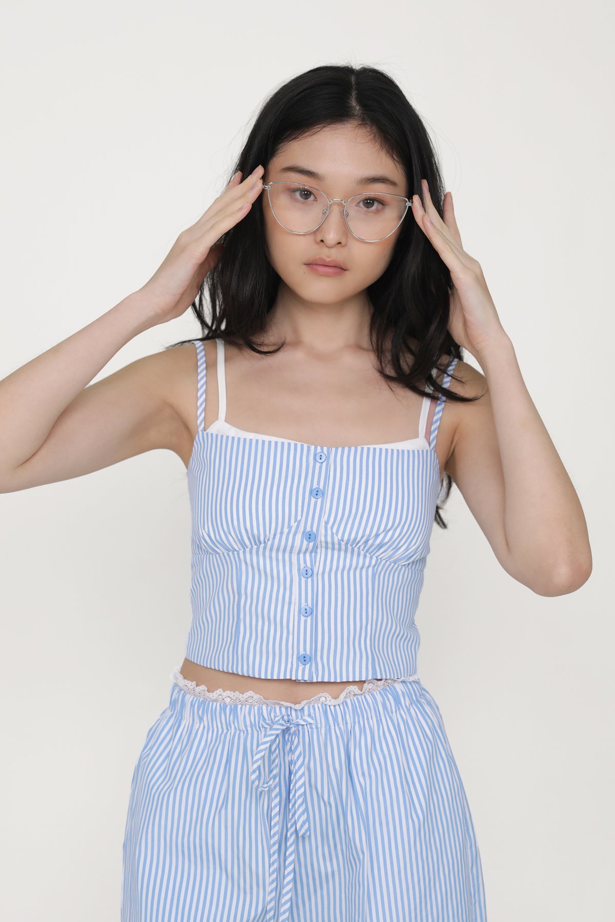 Kennedy Bustier Button Top (Blue Stripes)