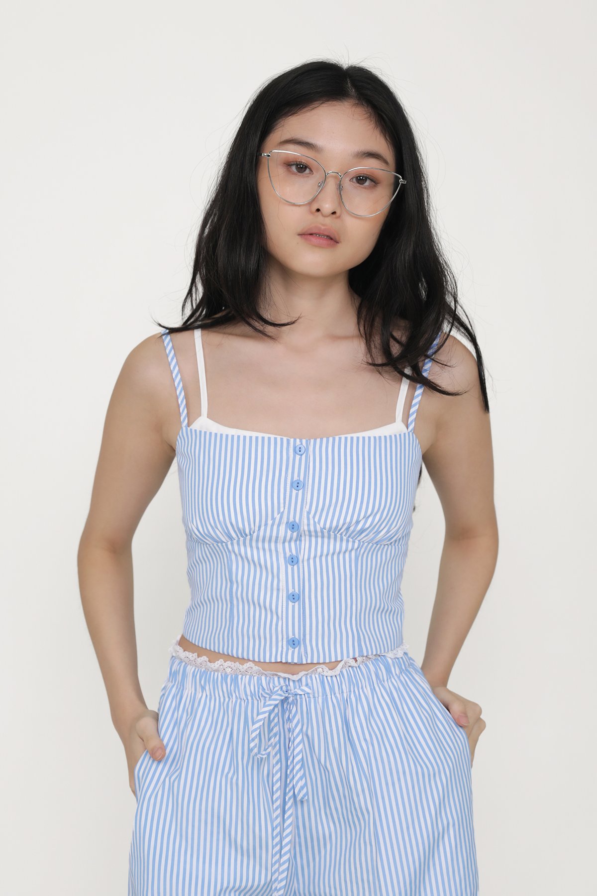 Kennedy Bustier Button Top (Blue Stripes)