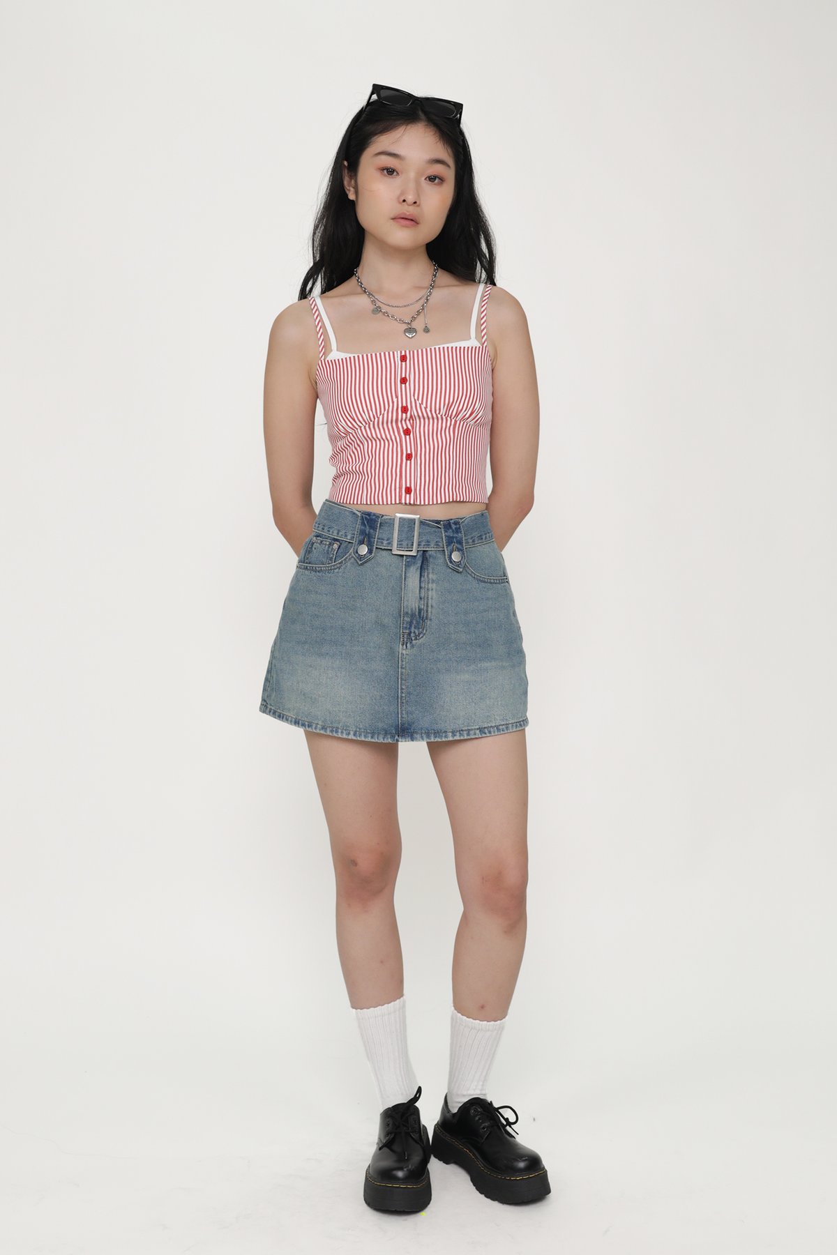 Kennedy Bustier Button Top (Red Stripes)