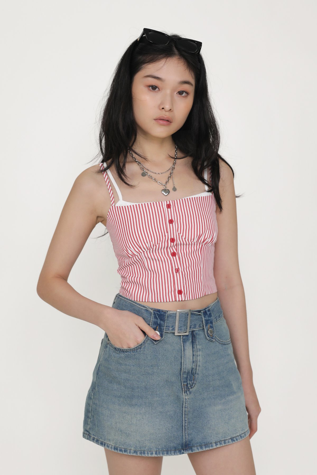 Kennedy Bustier Button Top (Red Stripes)