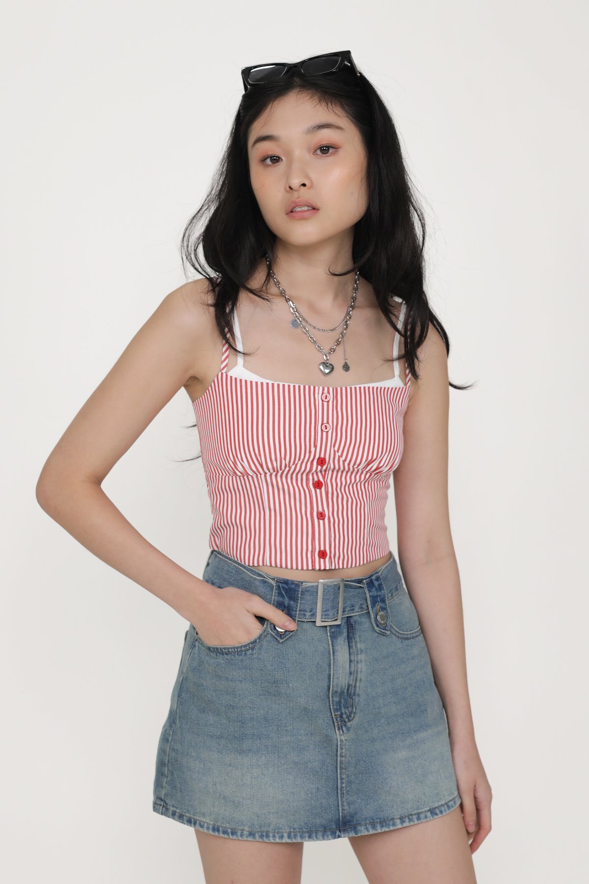 Kennedy Bustier Button Top (Red Stripes)