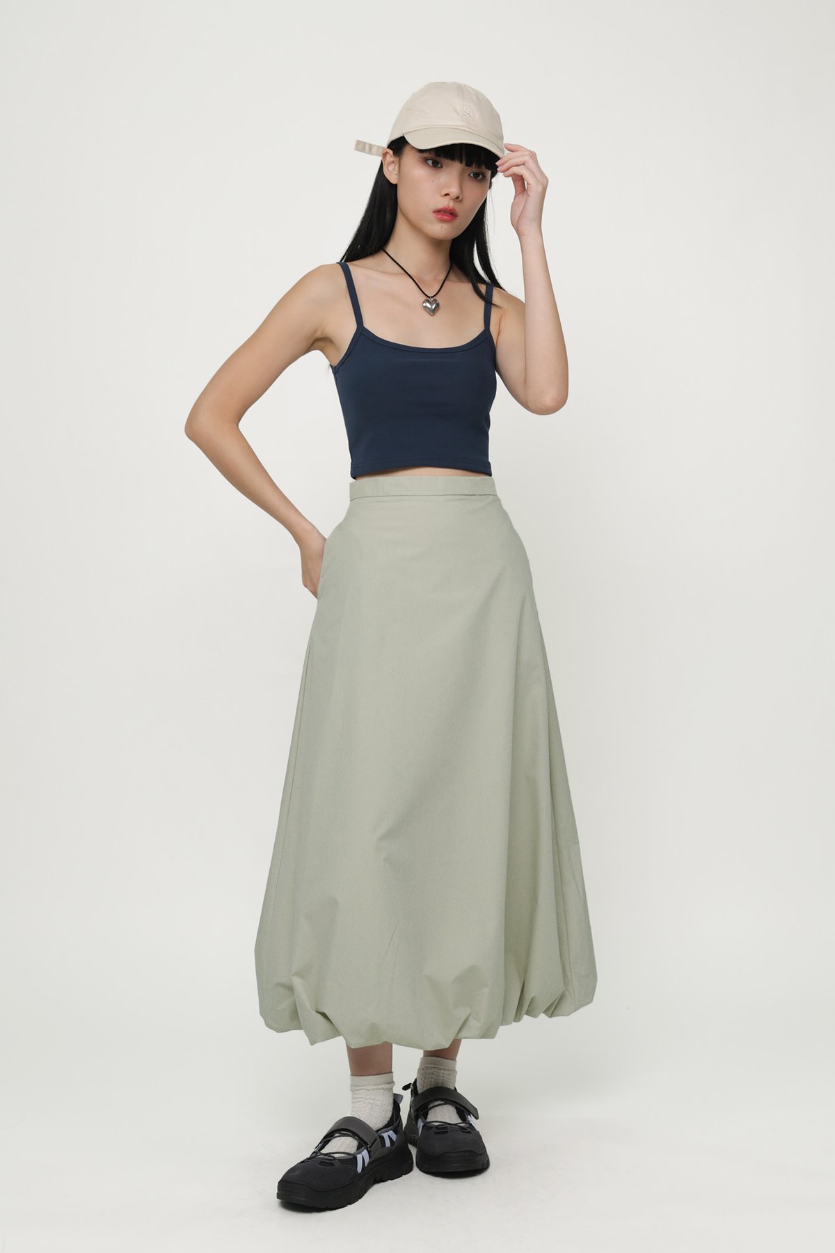 Linden Bubble Maxi Skirt (Light Taupe)