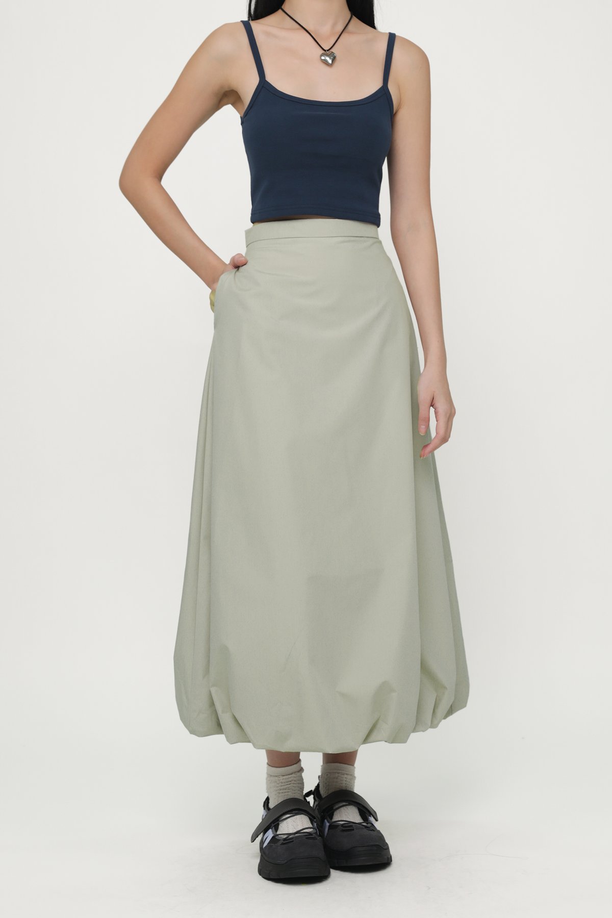 Linden Bubble Maxi Skirt (Light Taupe)