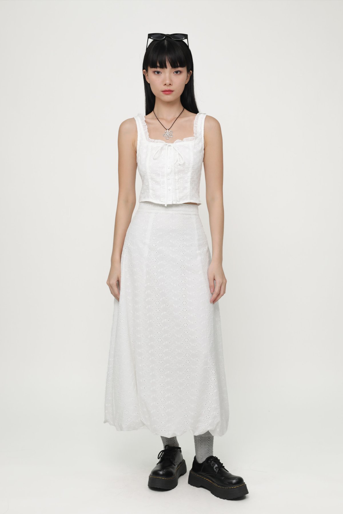 Linden Bubble Maxi Skirt (White Eyelet)