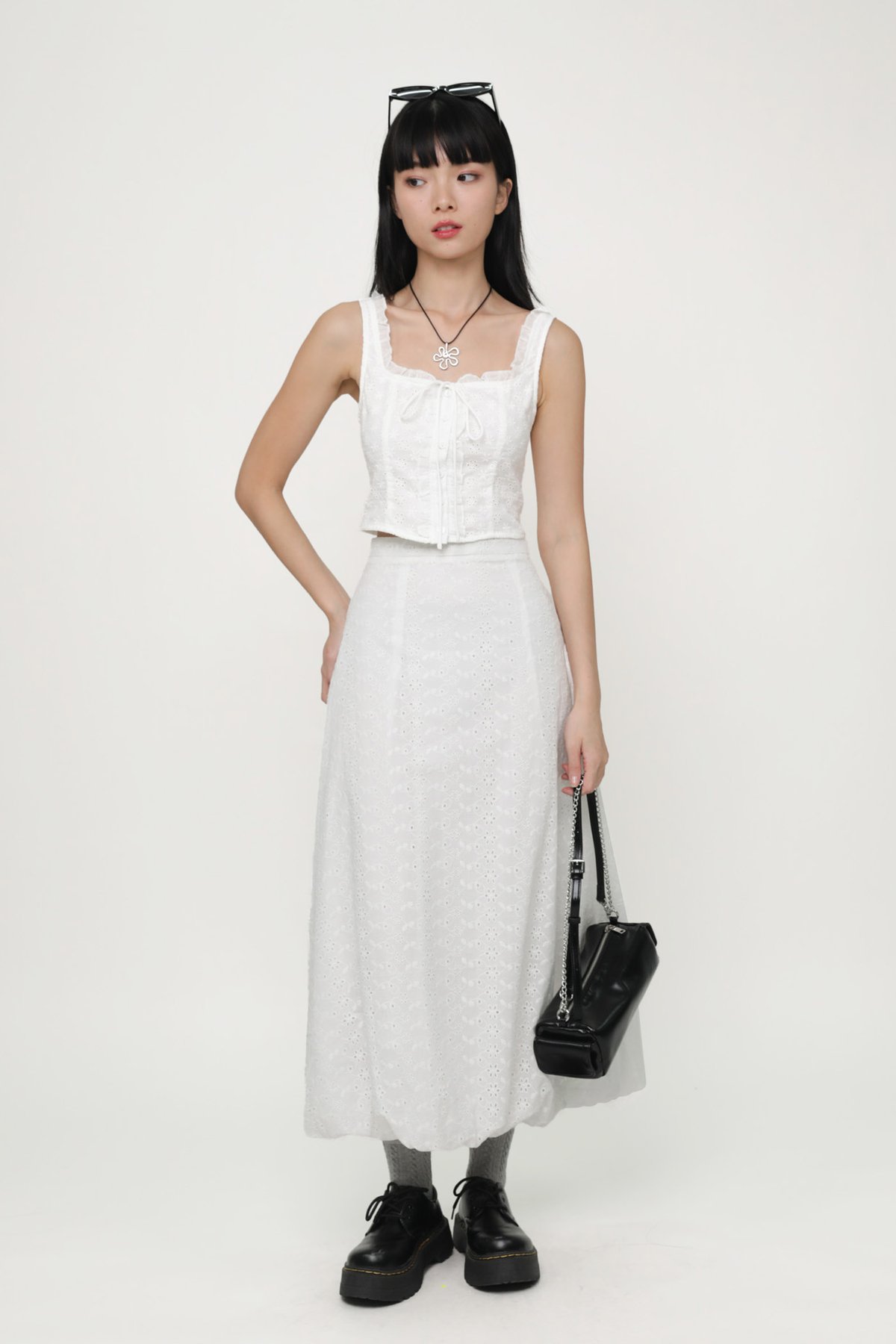 Linden Bubble Maxi Skirt (White Eyelet)