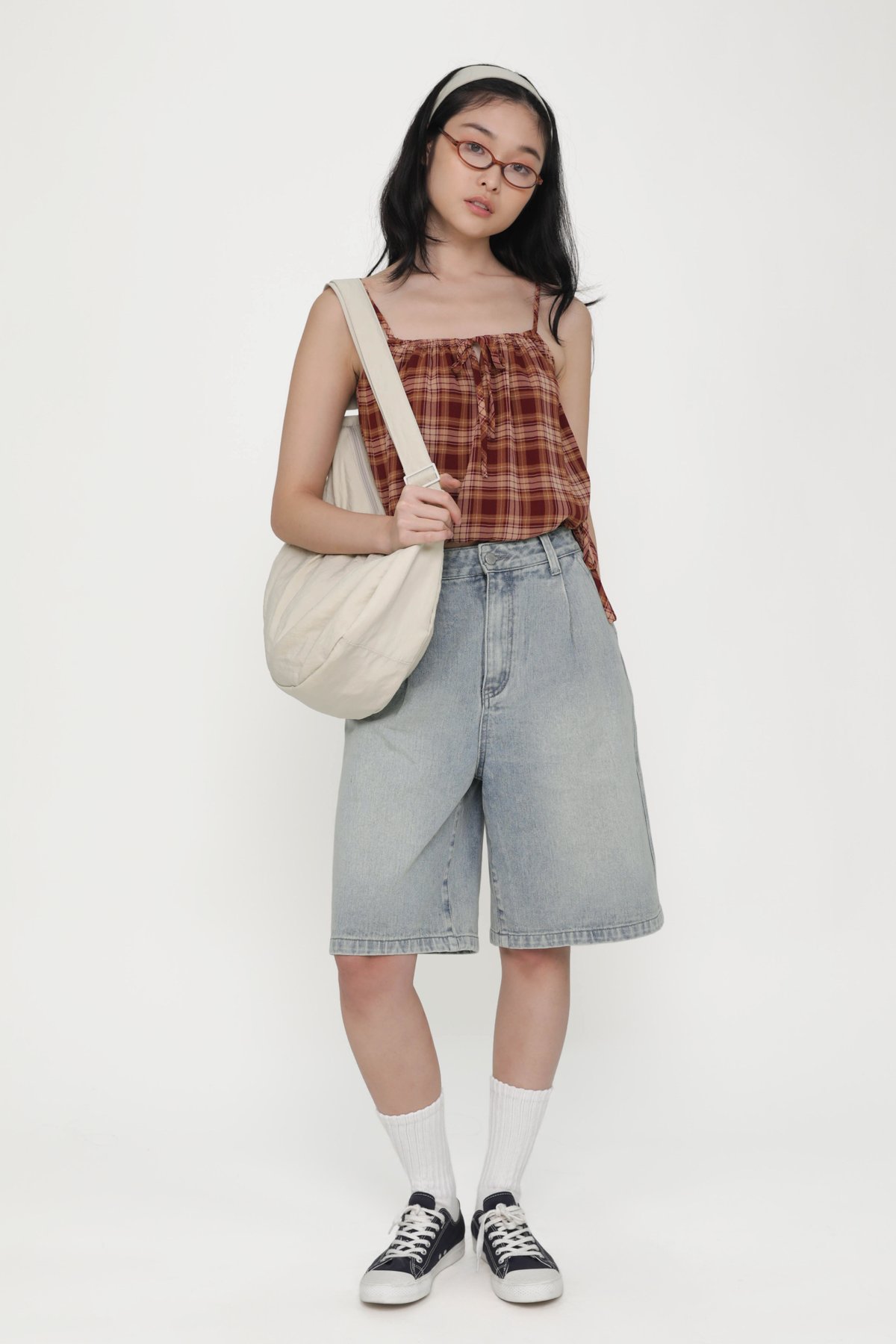 Maeve Drawstring Spag Top (Red Plaids)