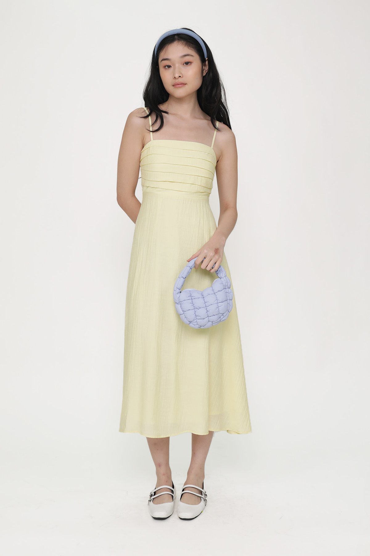 Maiya Pleated Midi Dress (Butter)