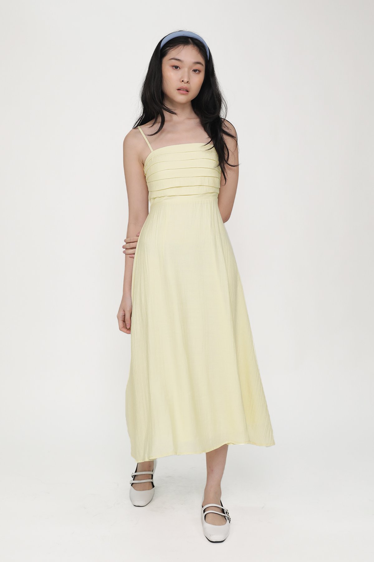 Maiya Pleated Midi Dress (Butter)