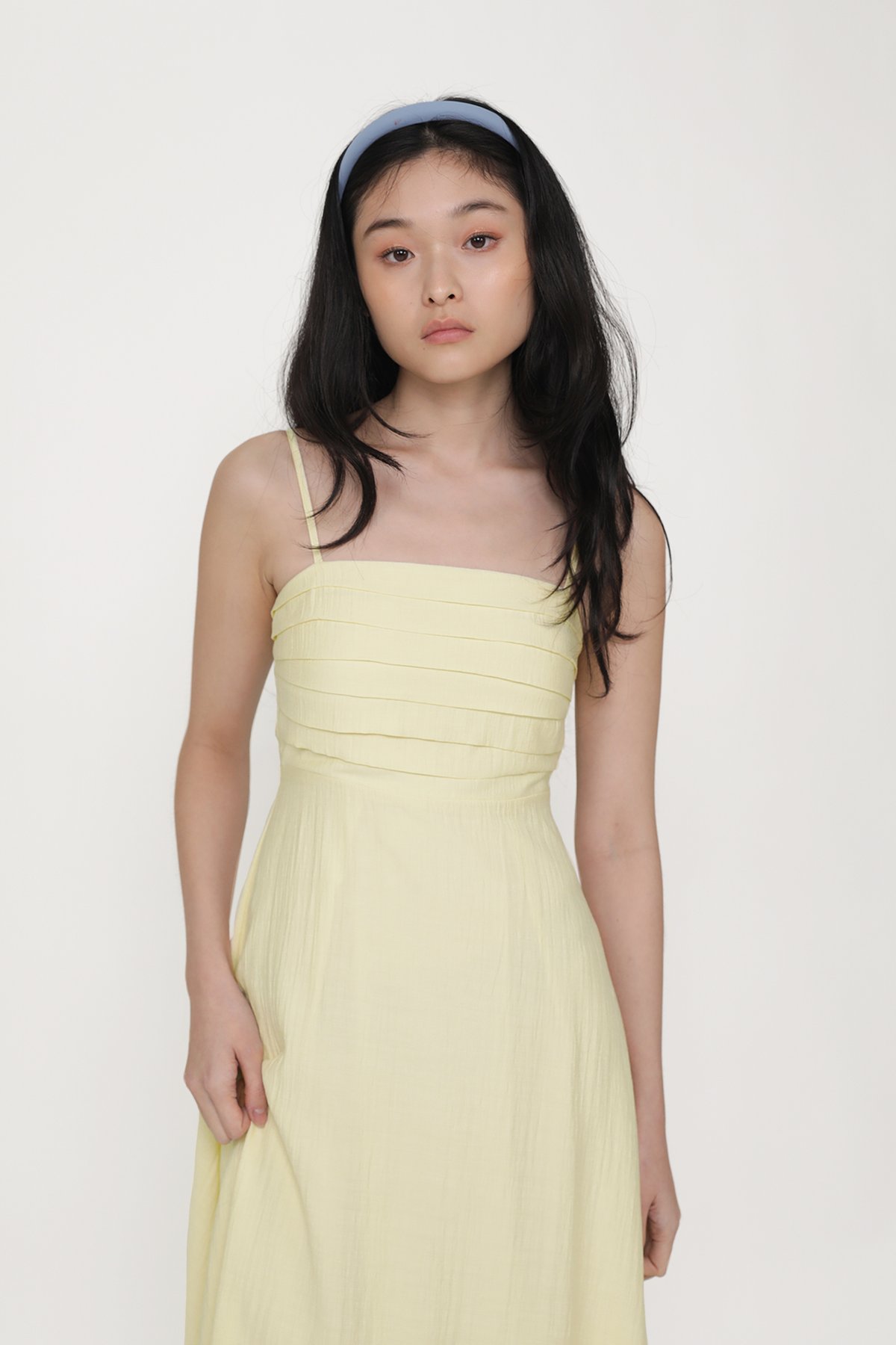 Maiya Pleated Midi Dress (Butter)