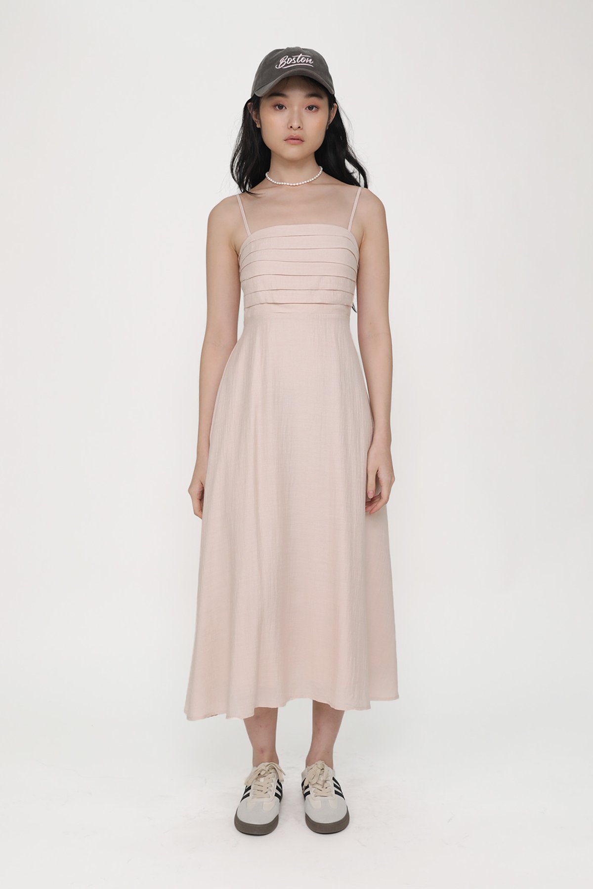 Maiya Pleated Midi Dress (Dusty Pink)