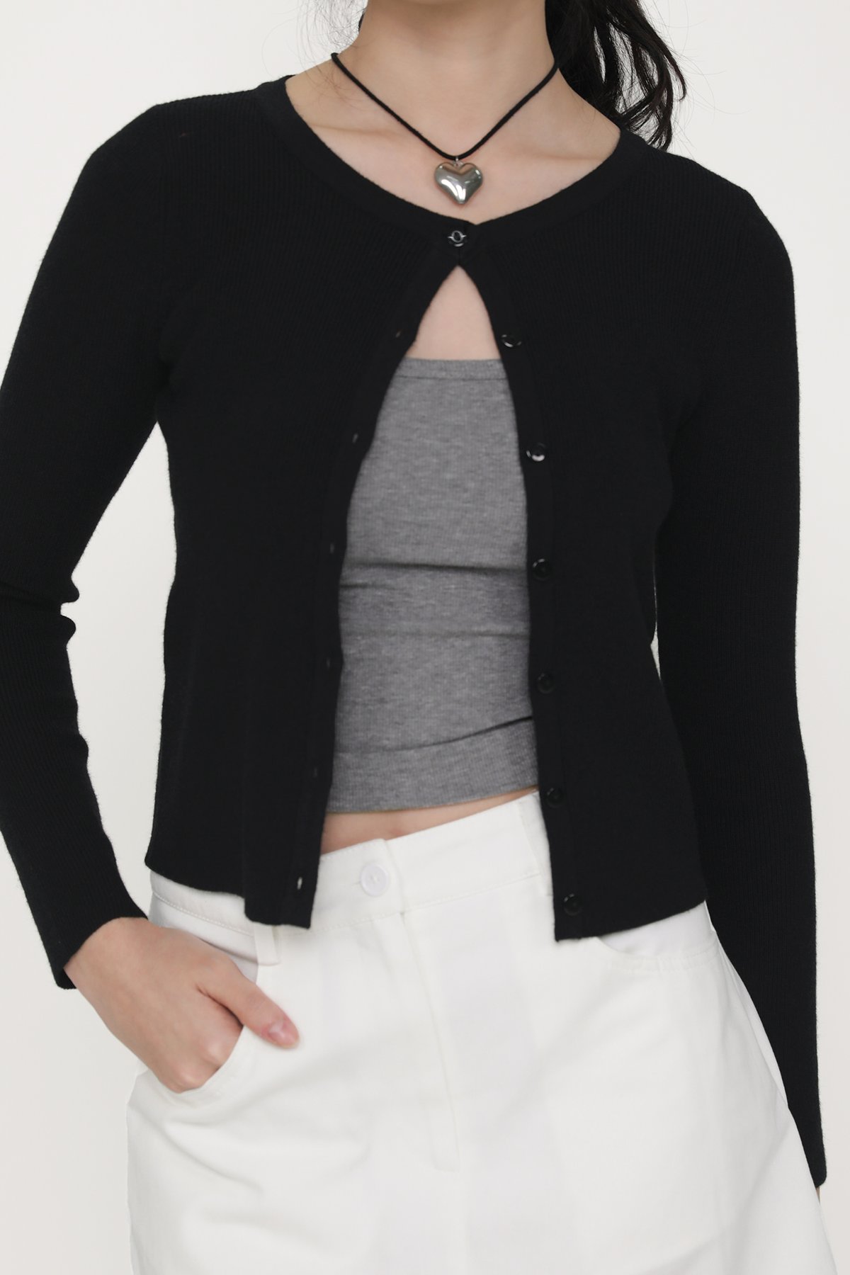 Malorie Basic Button Cardigan (Black)