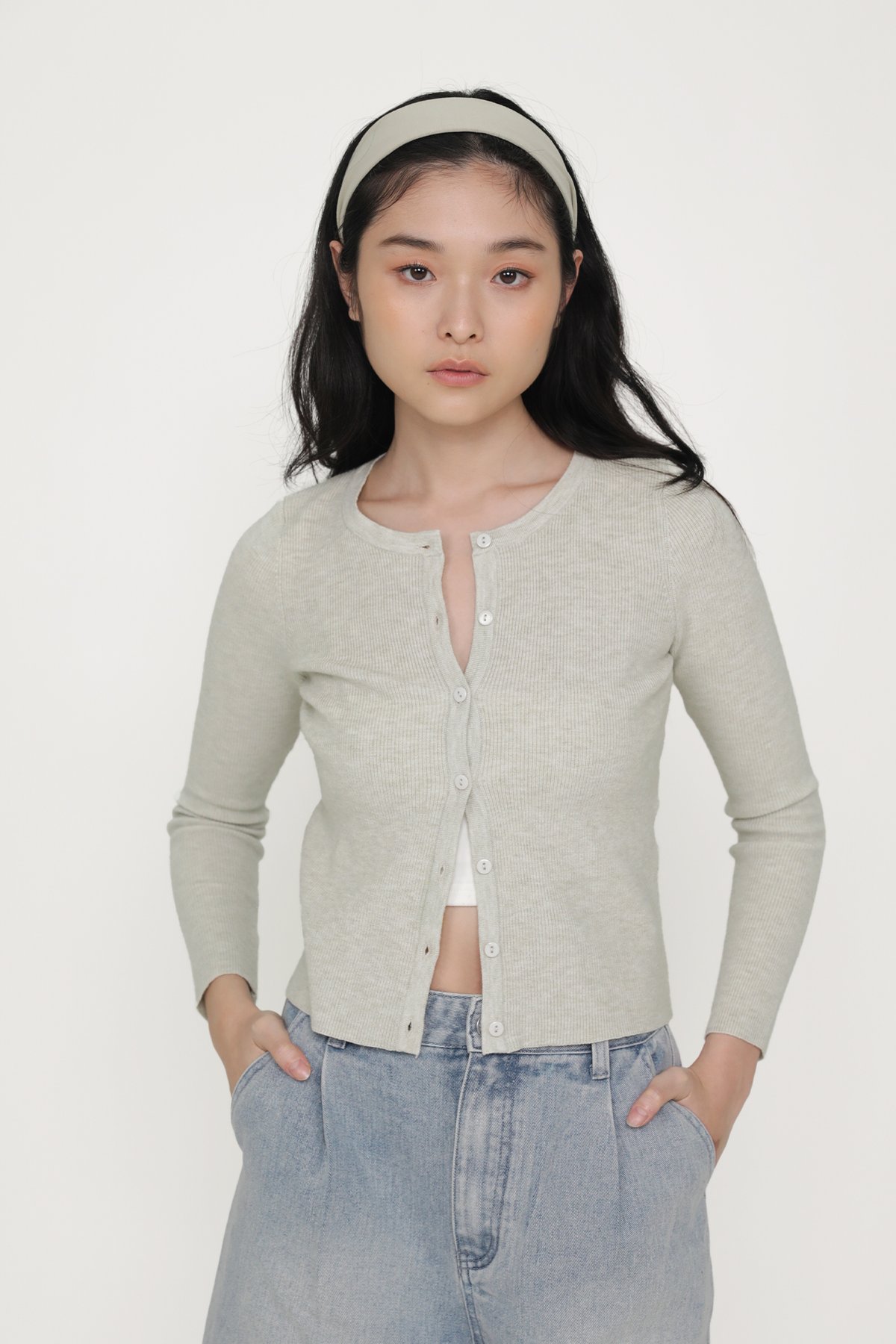 Malorie Basic Button Cardigan (Light Grey)