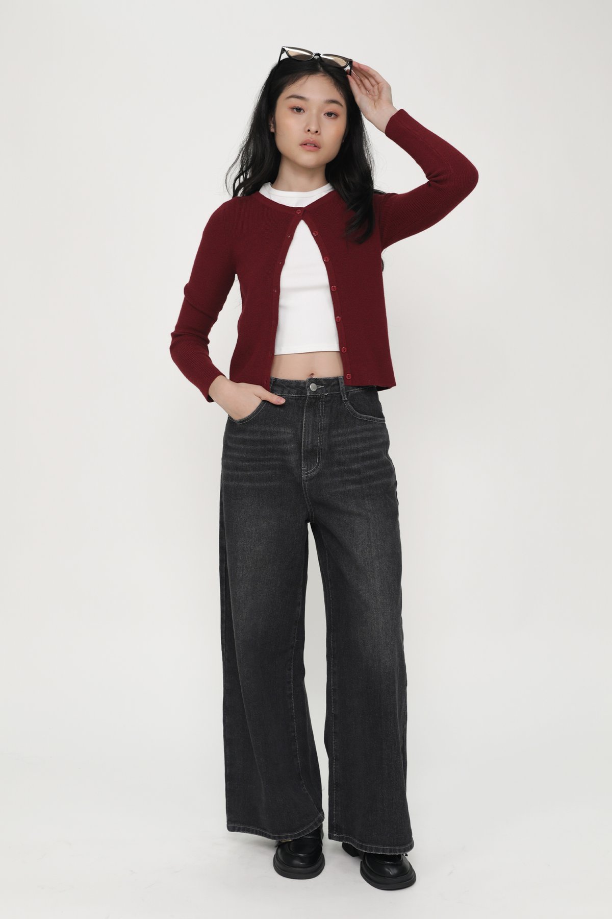 Malorie Basic Button Cardigan (Maroon)