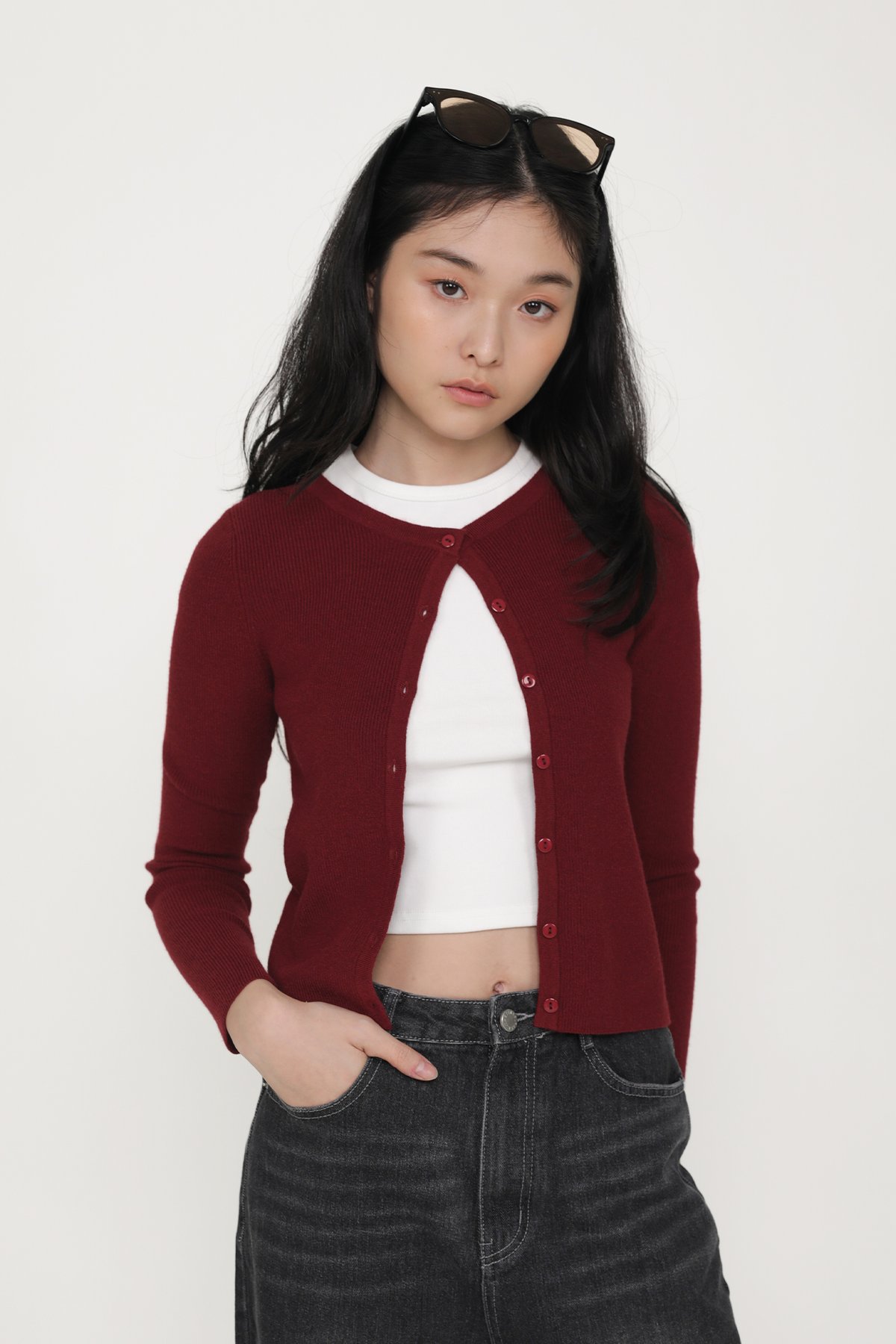 Malorie Basic Button Cardigan (Maroon)