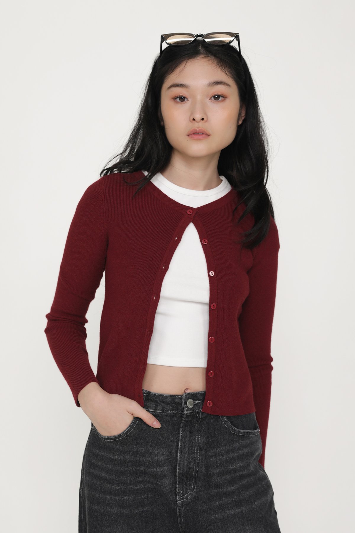 Malorie Basic Button Cardigan (Maroon)