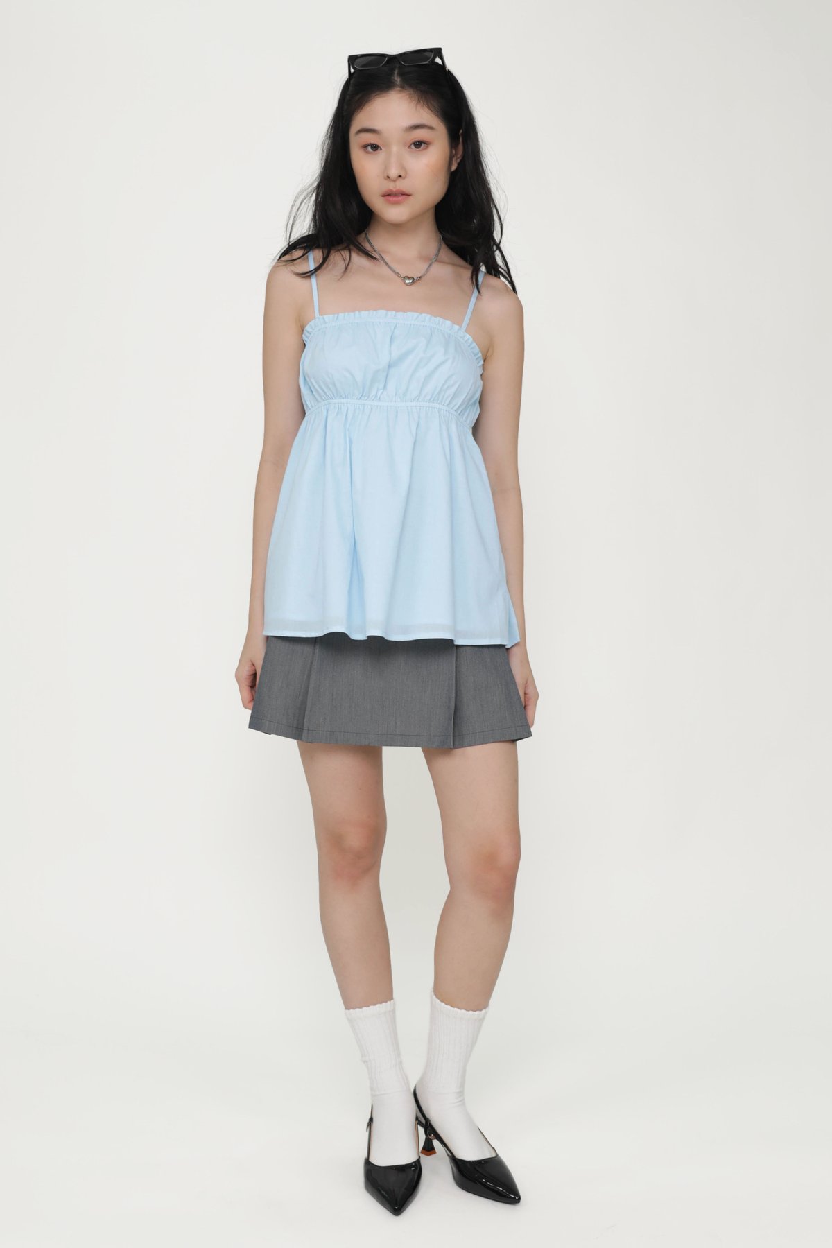 Tara Ruffles Babydoll Top (Blue)