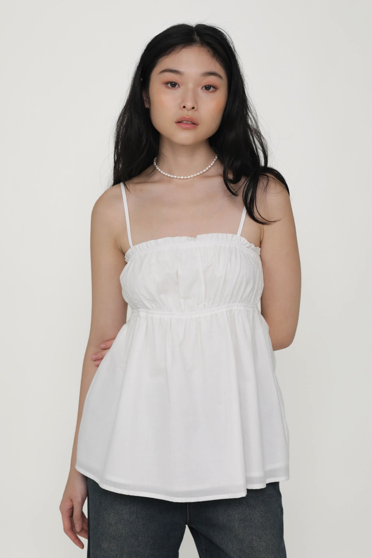 Tara Ruffles Babydoll Top (White)