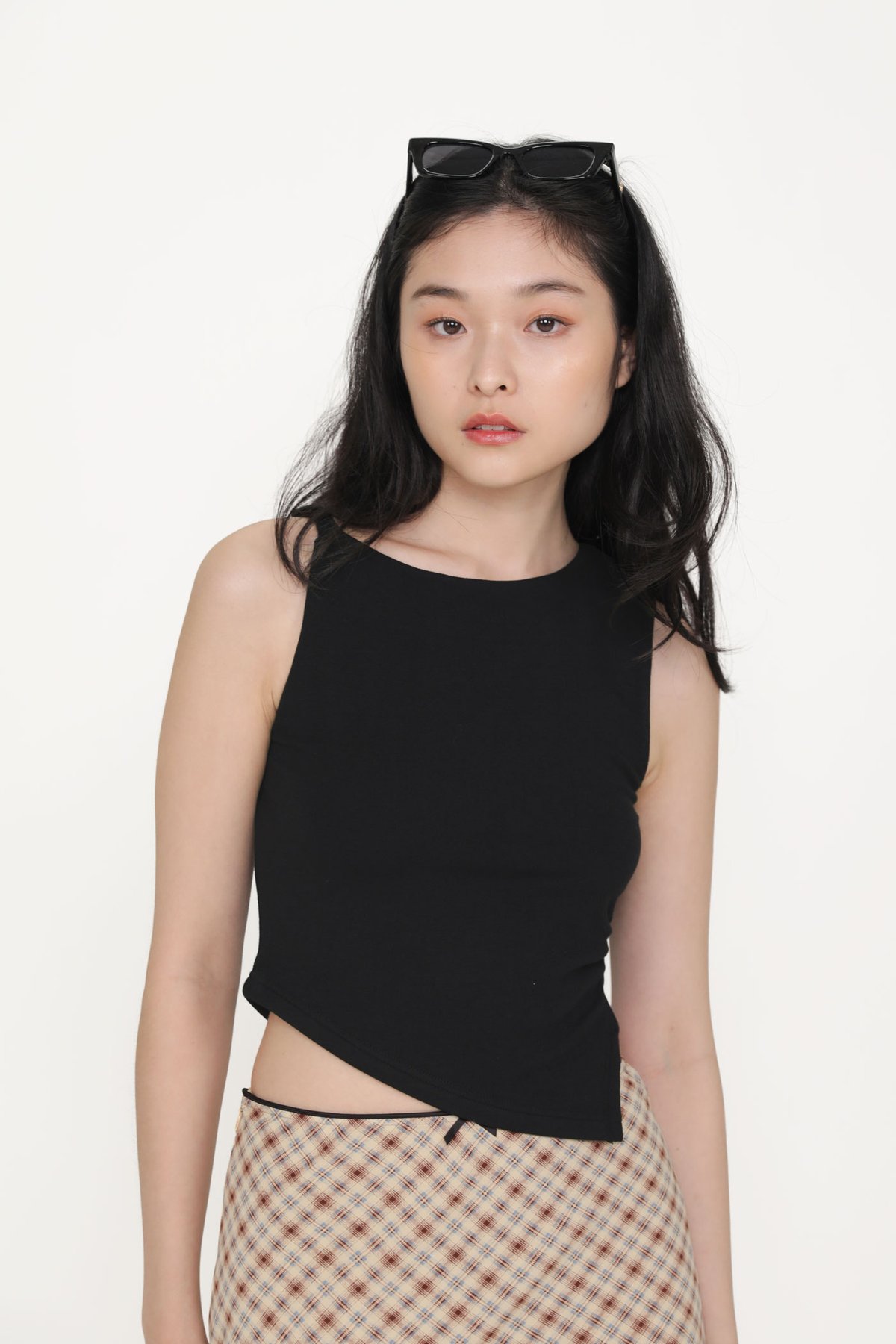 Vivian Asymmetrical Ruched Top (Black)