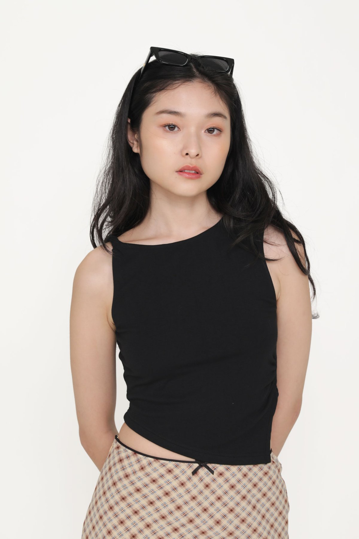 Vivian Asymmetrical Ruched Top (Black)