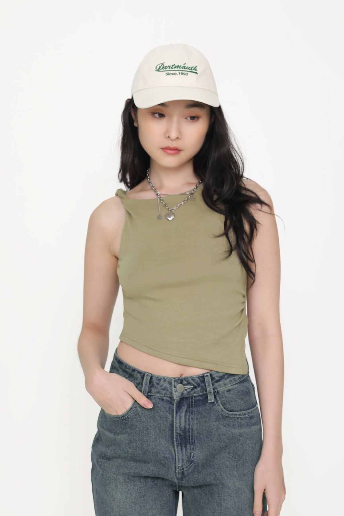 Vivian Asymmetrical Ruched Top (Olive)