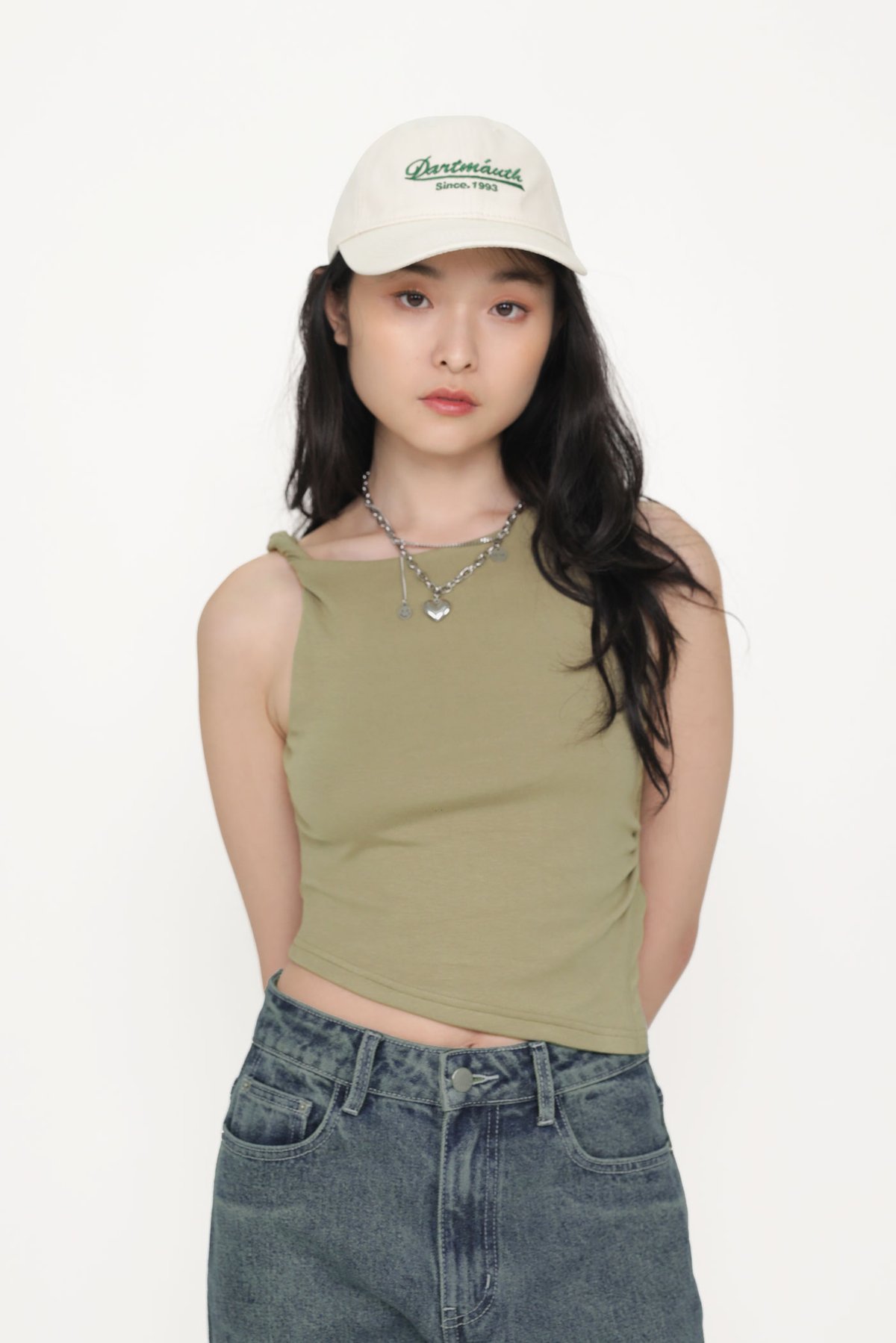 Vivian Asymmetrical Ruched Top (Olive)