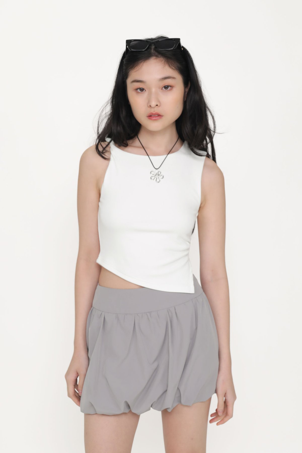 Vivian Asymmetrical Ruched Top (White)