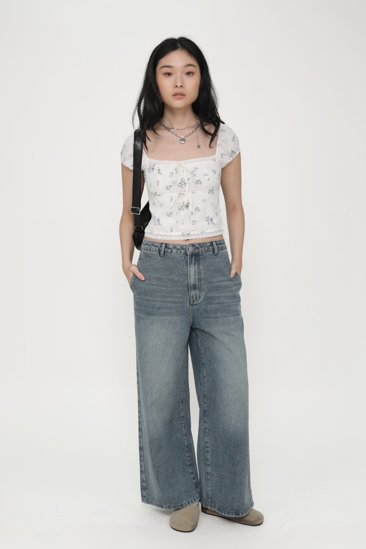 Xavier Wide Leg Mid Rise Denim Jeans (Mid Wash)