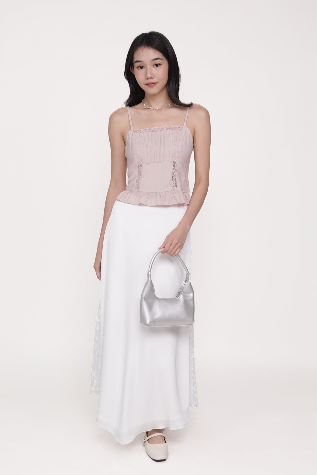 Majorie Lace Panelled Top (Dusty Pink)