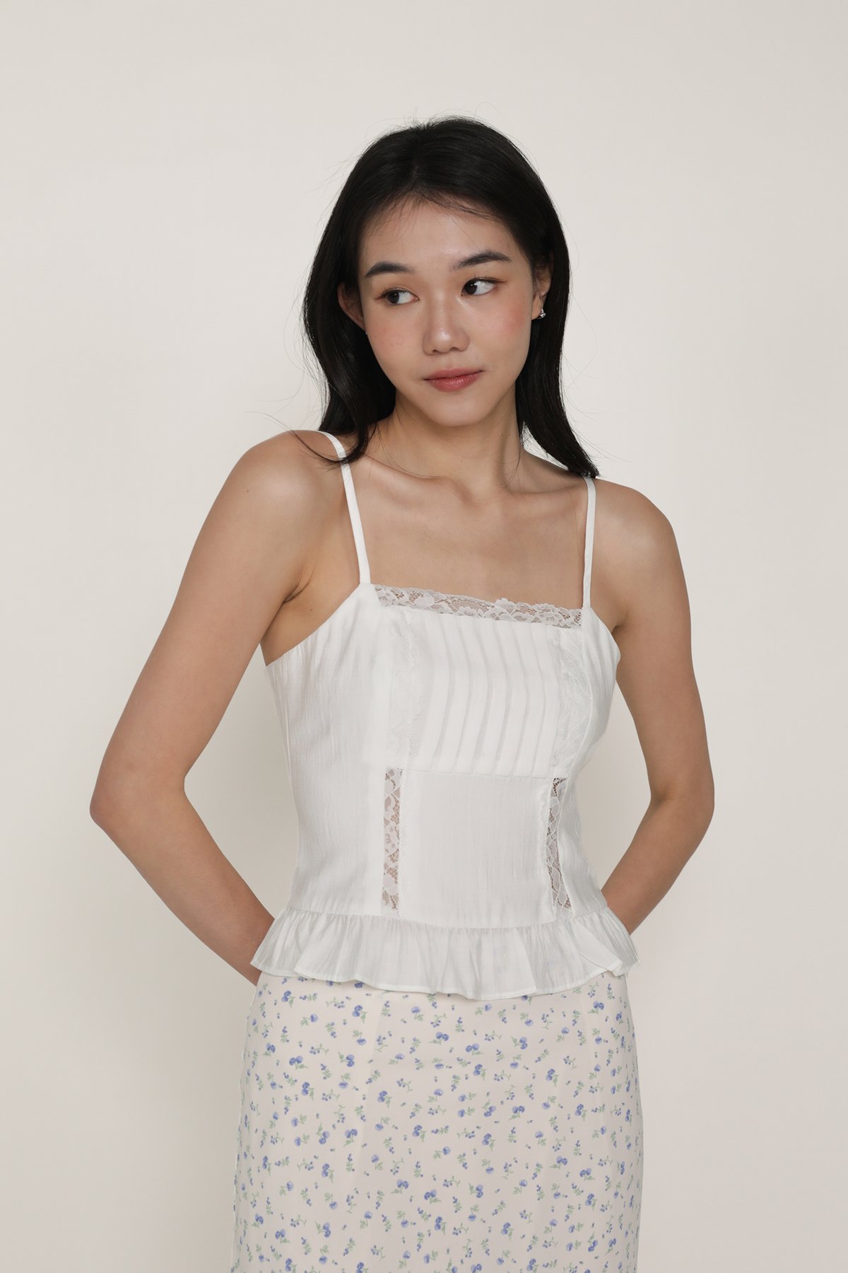 Majorie Lace Panelled Top (White)
