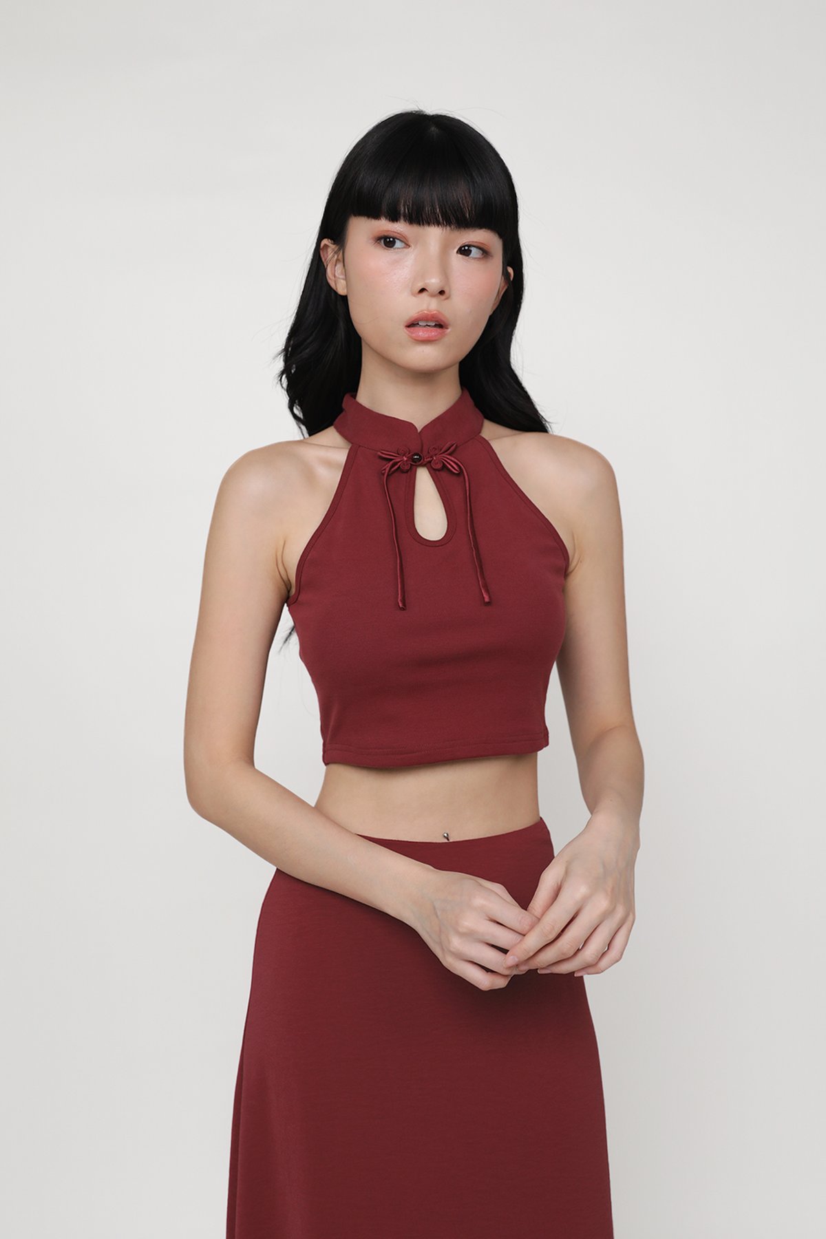 Alina Halter Qipao Padded Top (Maroon)