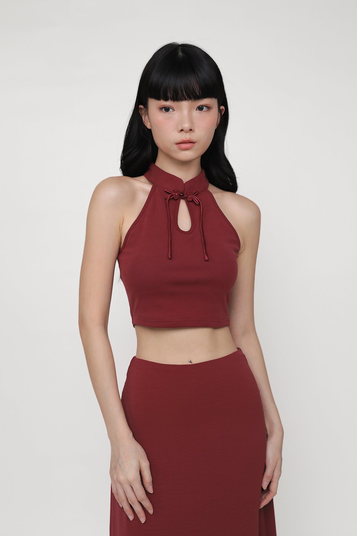 Alina Halter Qipao Padded Top (Maroon)