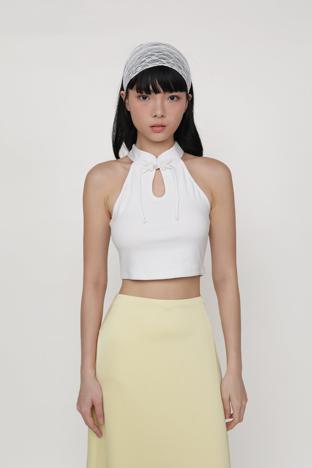 Alina Halter Qipao Padded Top (White)