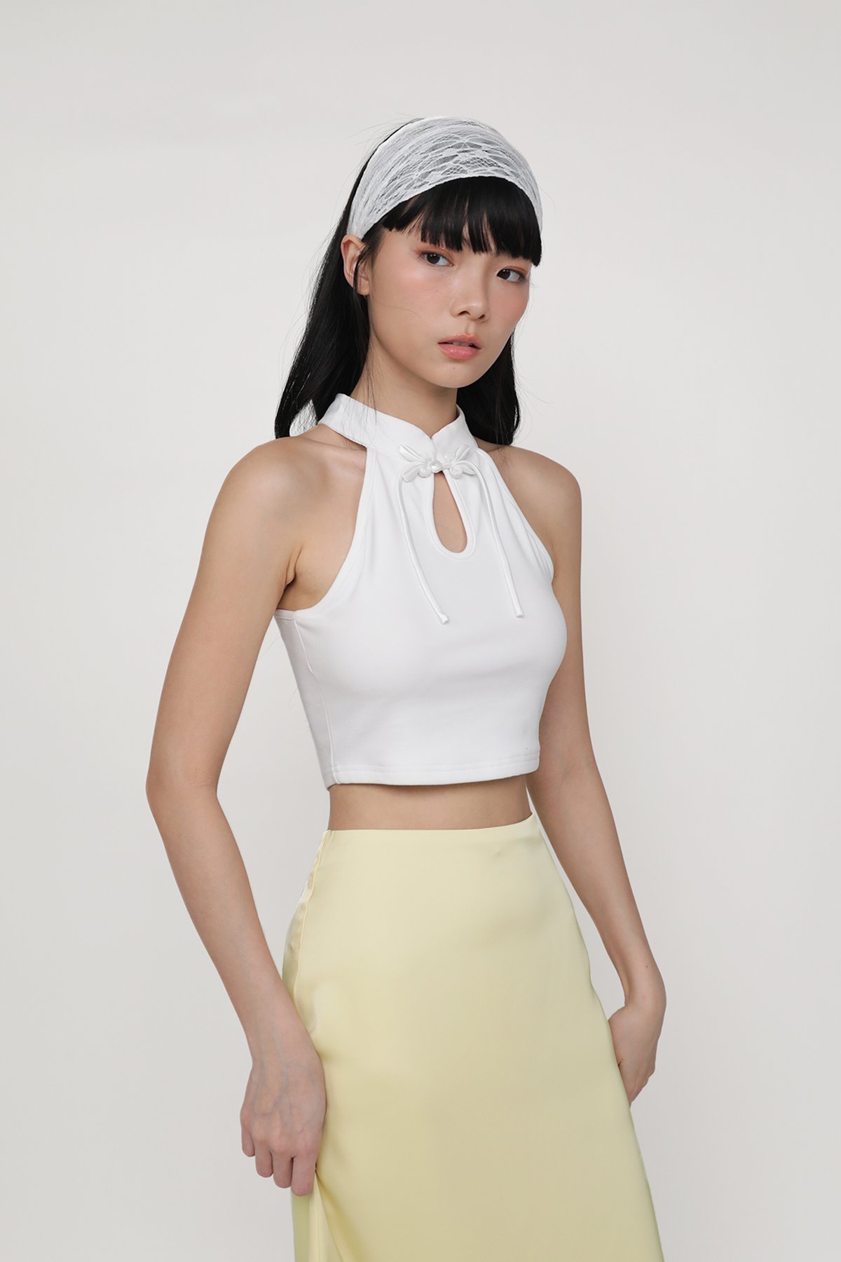 Alina Halter Qipao Padded Top (White)