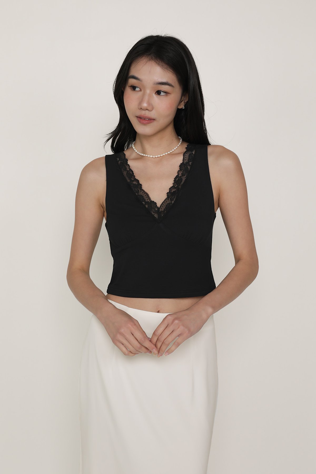 Beverley V Neck Lace Top (Black)