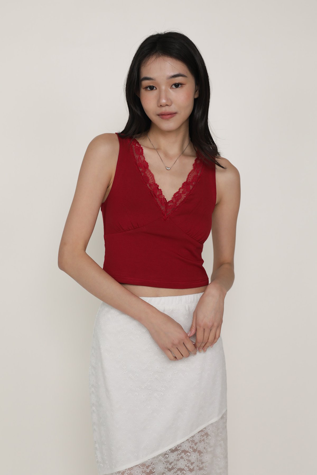 Beverley V Neck Lace Top (Maroon)