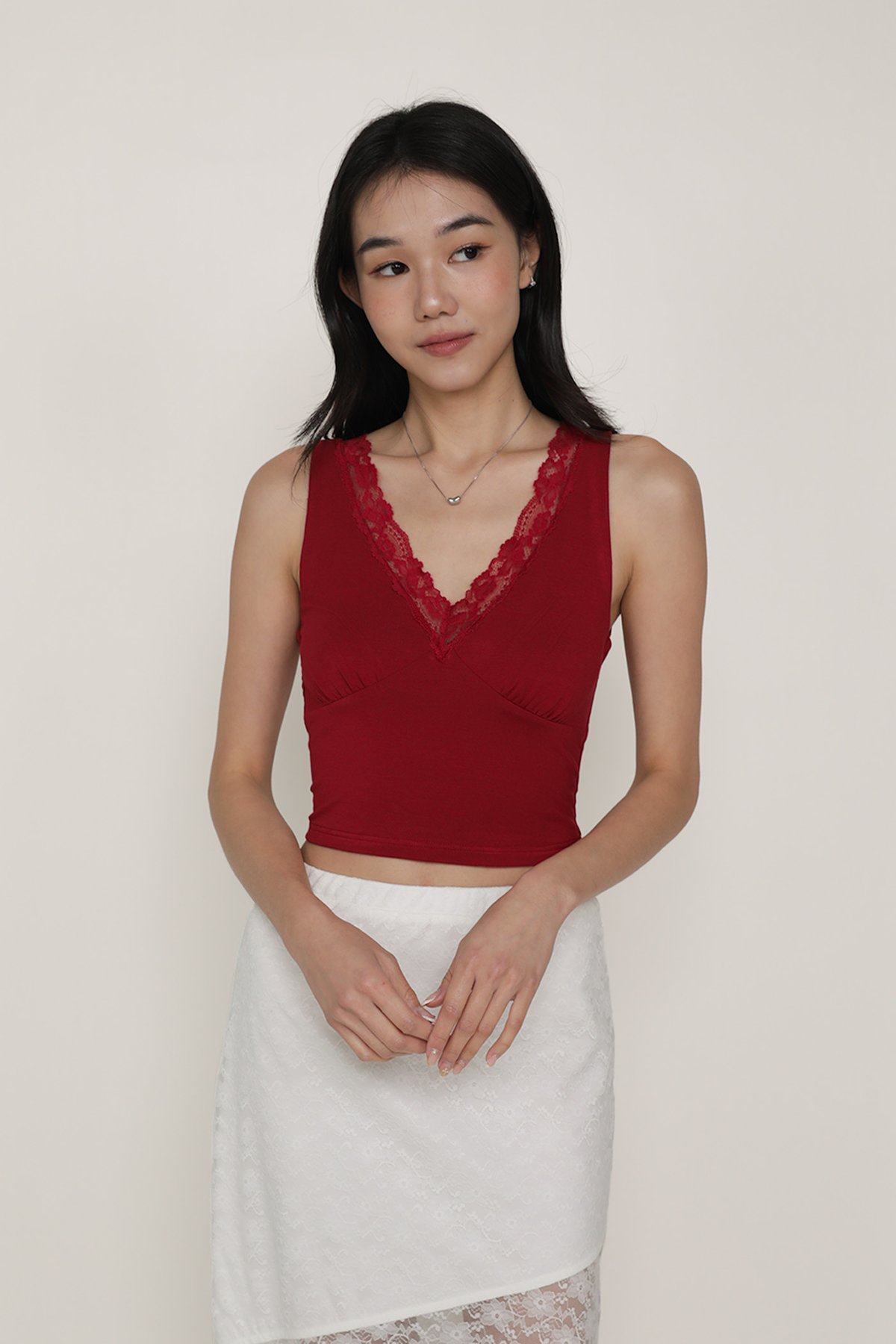 Beverley V Neck Lace Top (Maroon)