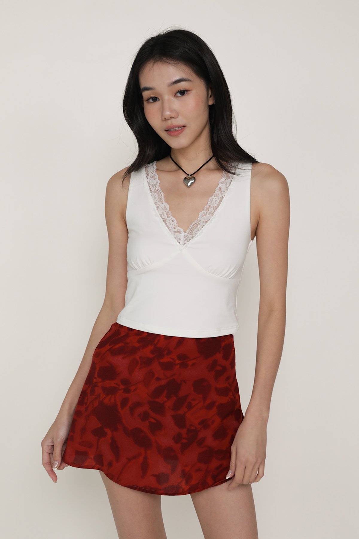 Beverley V Neck Lace Top (White)