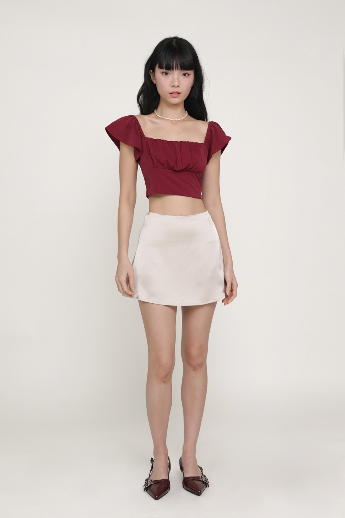 Chelsey Flutter Sleeve Crop Top (Maroon)