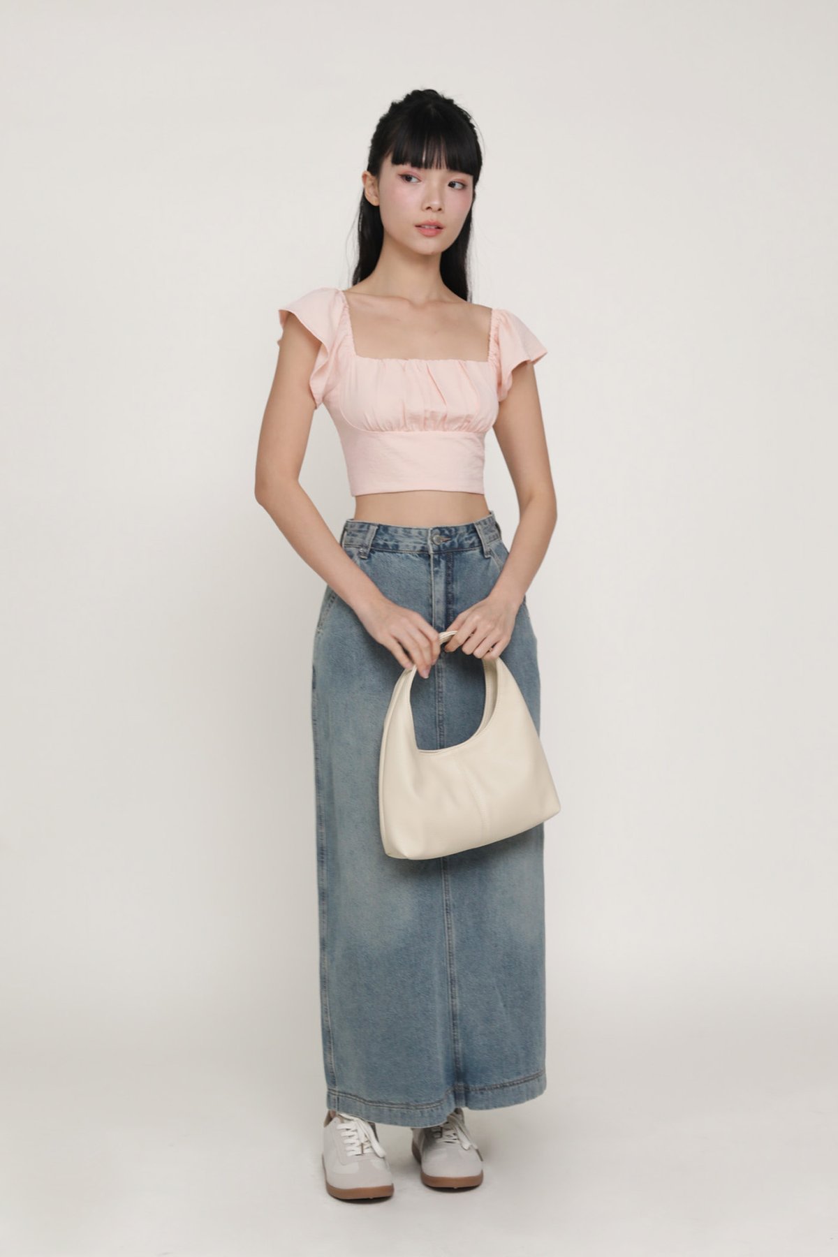 Chelsey Flutter Sleeve Crop Top (Sakura Pink)