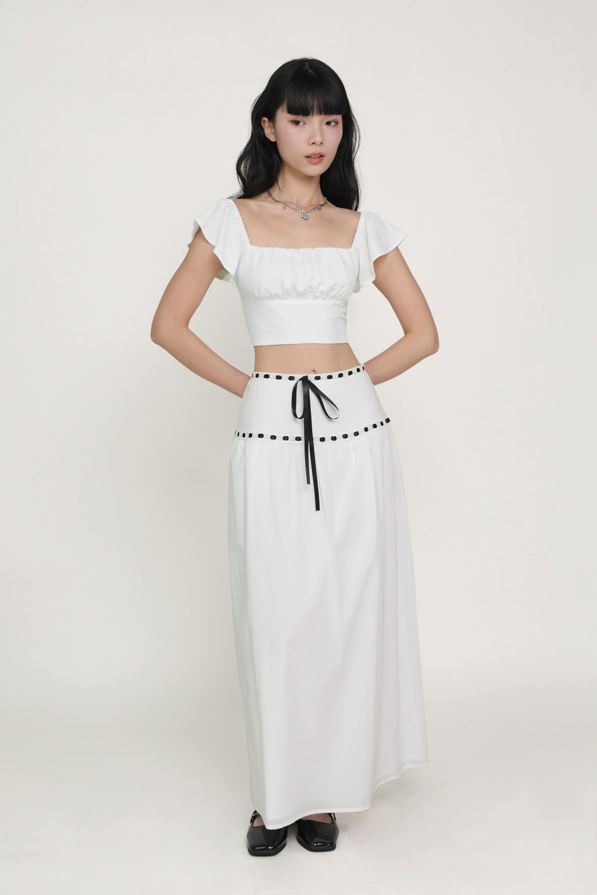 Chelsey Flutter Sleeve Crop Top (White)