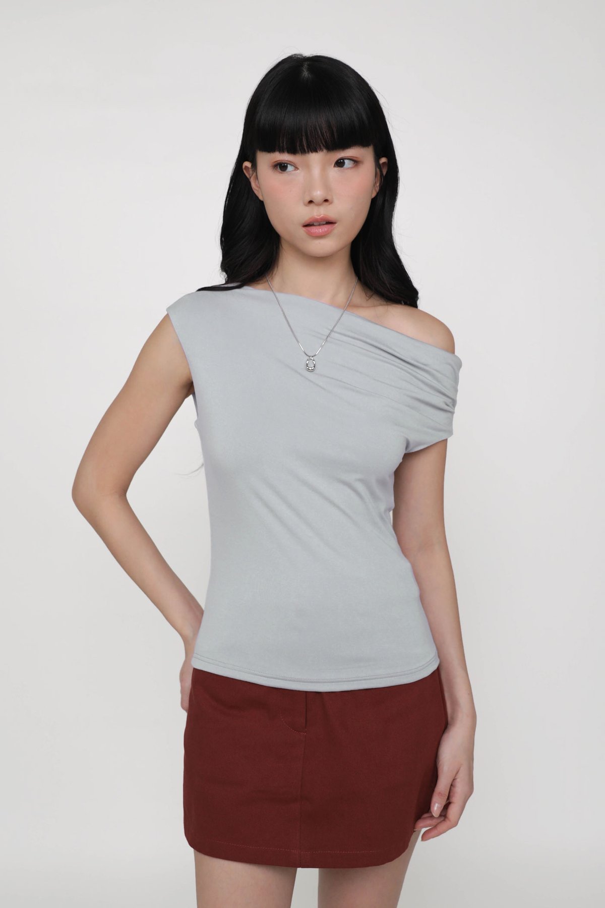 Clara Ruched Off Shoulder Top (Grey)