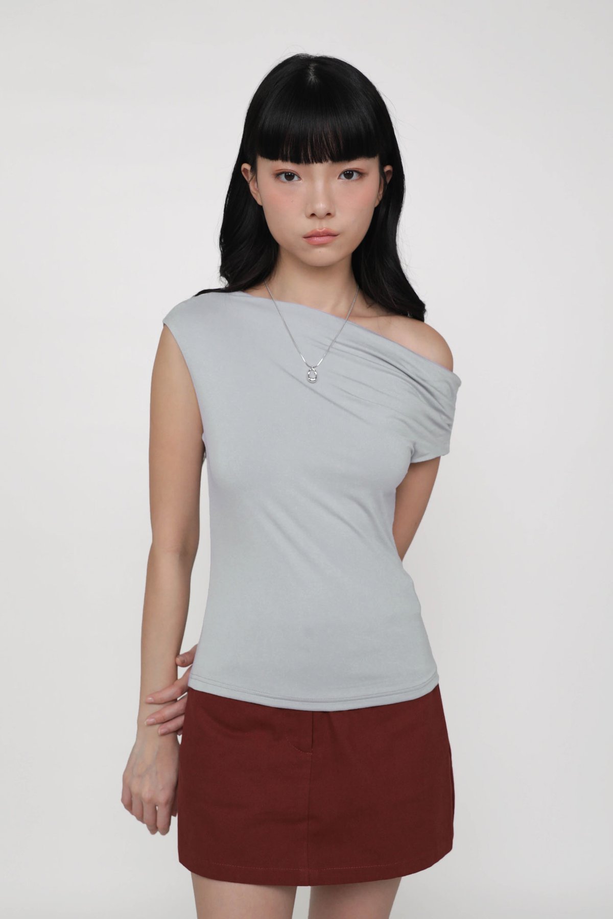 Clara Ruched Off Shoulder Top (Grey)