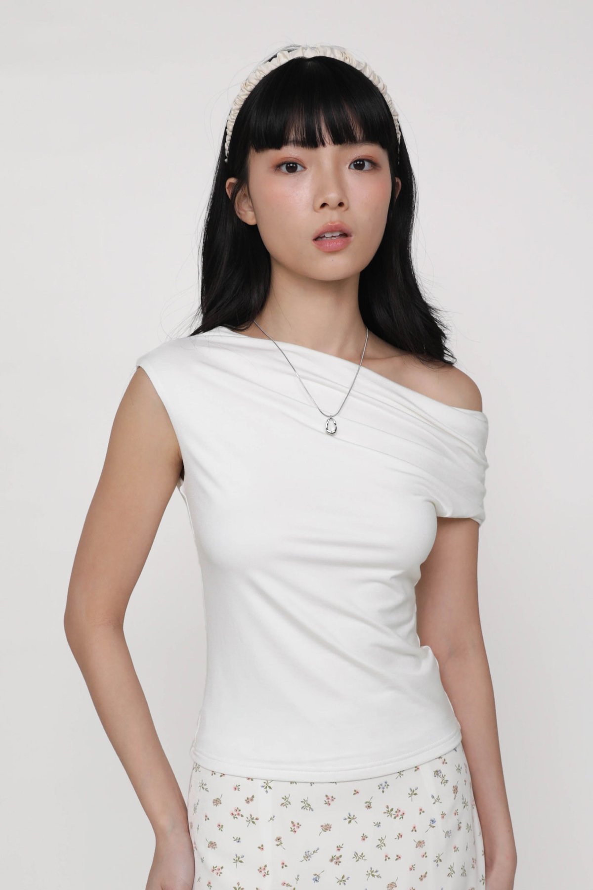 Clara Ruched Off Shoulder Top (White)