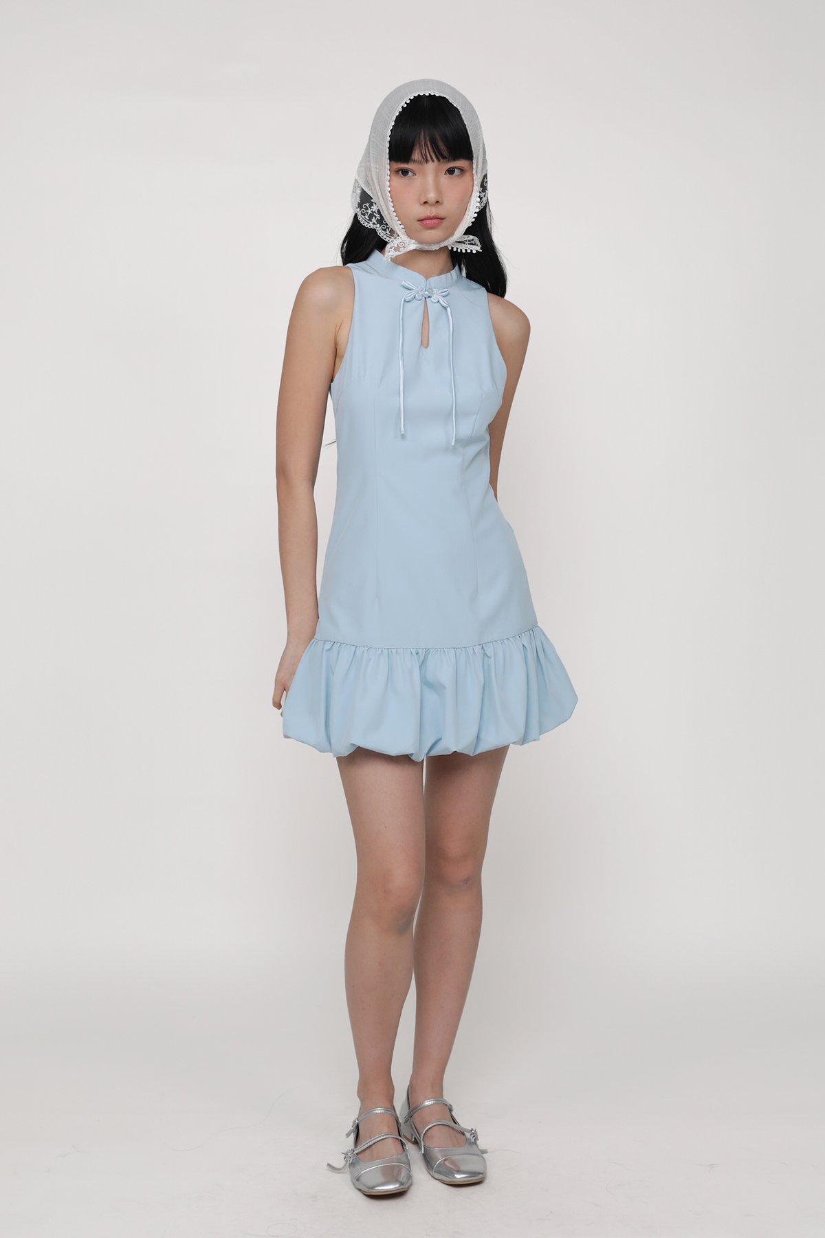 Evelyn Bubble Hem Qipao Dress (Baby Blue)