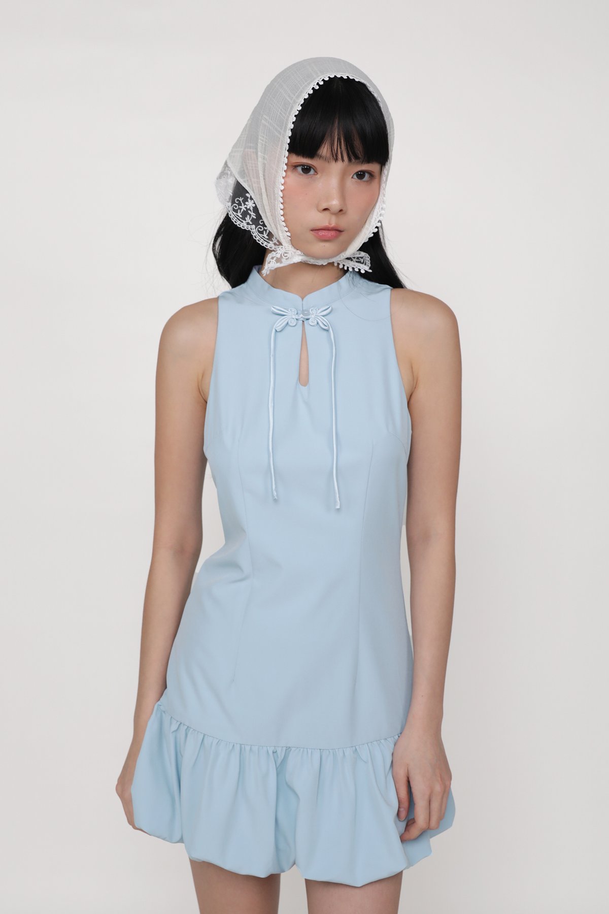 Evelyn Bubble Hem Qipao Dress (Baby Blue)