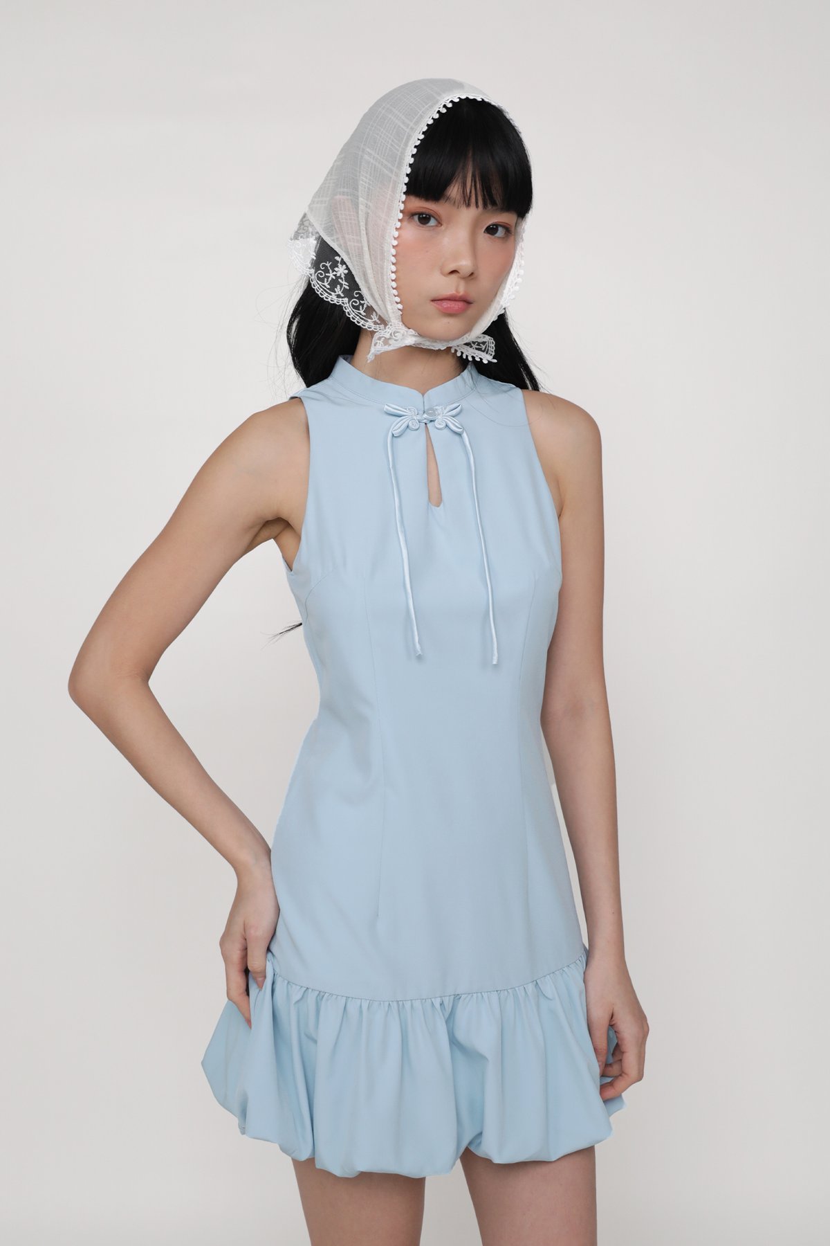 Evelyn Bubble Hem Qipao Dress (Baby Blue)